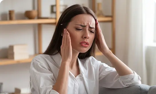 Woman experiencing ringing in the ears