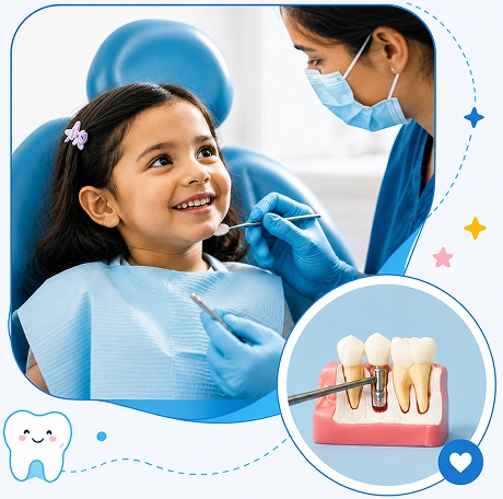 Pediatric dentist gently examining a young child's teeth